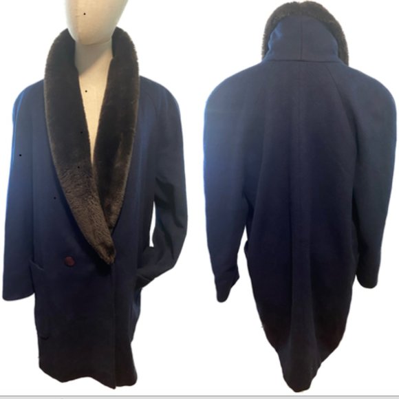 Forecaster of Boston Jackets & Blazers - 80s FORECASTER OF BOSTON WOOL BLEND W FAUX FUR SHAWL COLLAR NORMCORE CAR COAT 10